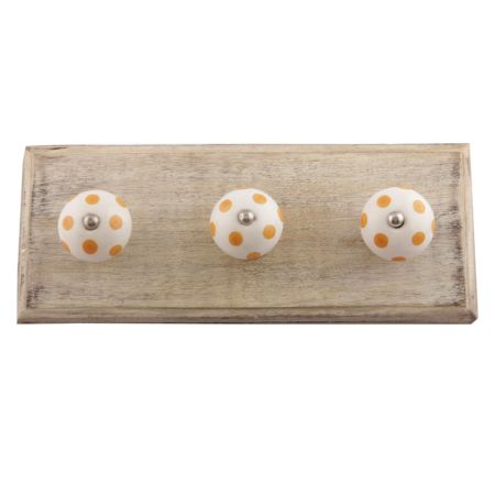 Mustard Dotted Ceramic Floral Wooden Hooks